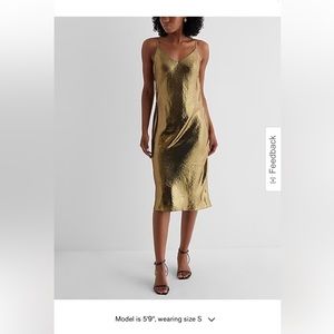 Express Downtown Cami slip midi dress in metallic gold